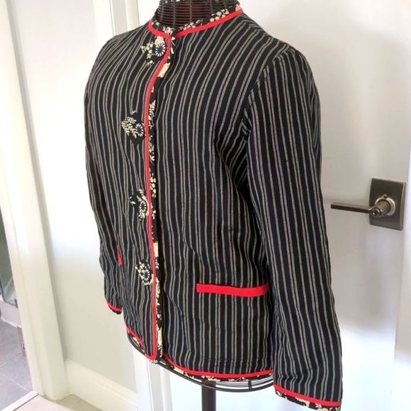 Vintage Koos of course unique red black white button down linen blazer size S - Picture 3 of 7